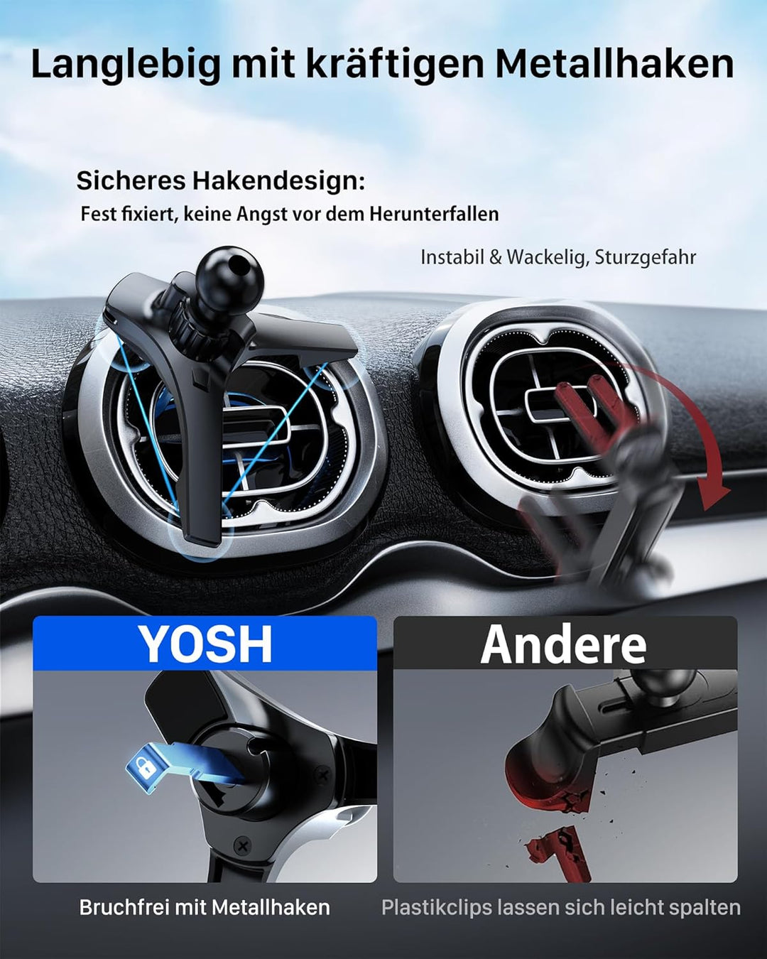 YOSH Handyhalterung Auto für Audi A1/A3/Q2, Mercedes, Mini Cooper 2013‑2024 für Runde Lüftung(Leder-