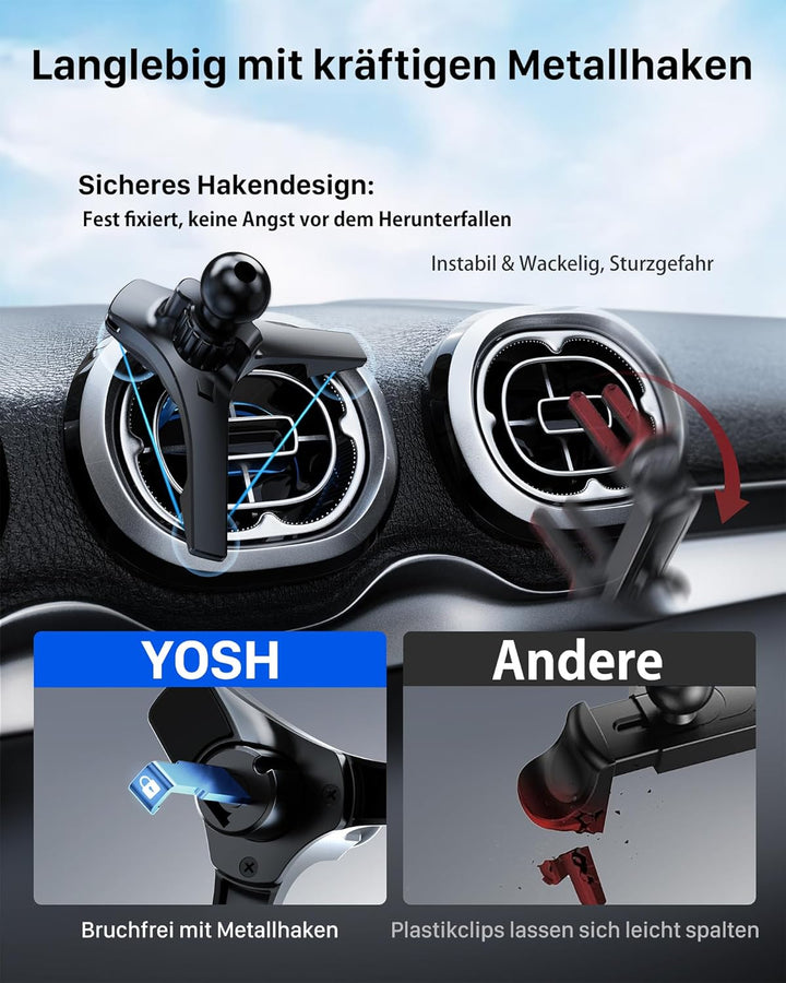 YOSH Handyhalterung Auto für Audi A1/A3/Q2, Mercedes, Mini Cooper 2013‑2024 für Runde Lüftung(Leder-