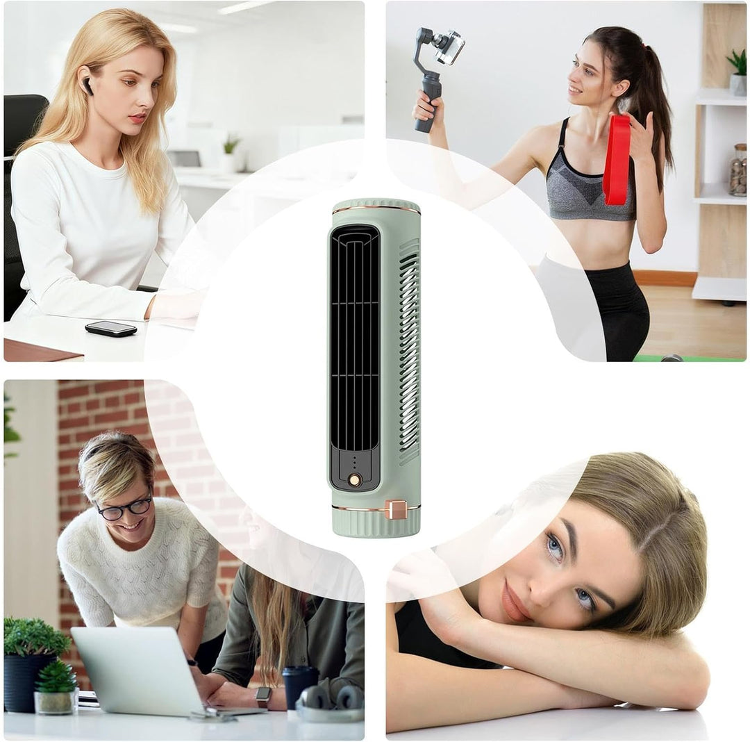 Schreibtisch-Turm-Ventilator, wiederaufladbar, tragbar, blattlos, 3 Geschwindigkeiten, kühlt wie Kli