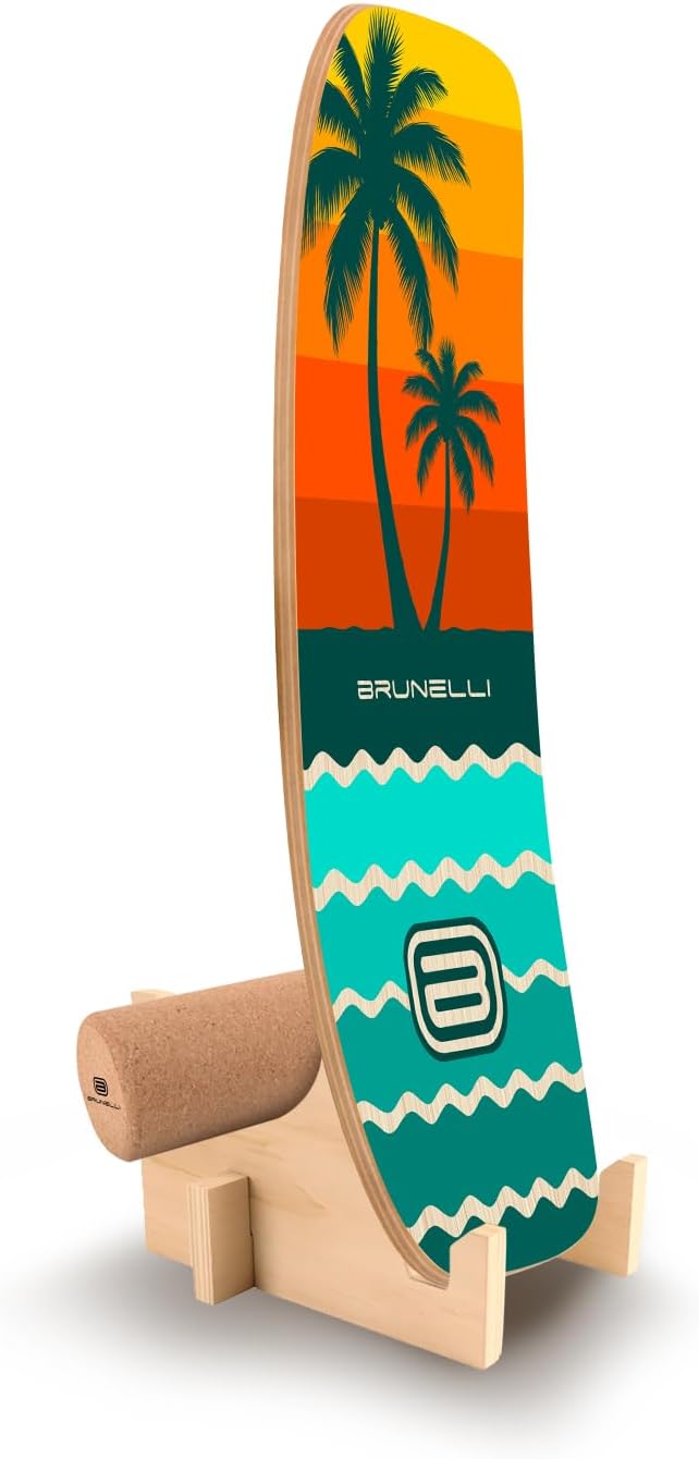 Brunelli Balance Board Holz Komplettset - Balanceboard mit Rolle & Halbkugel Gleichgewicht Core Trai