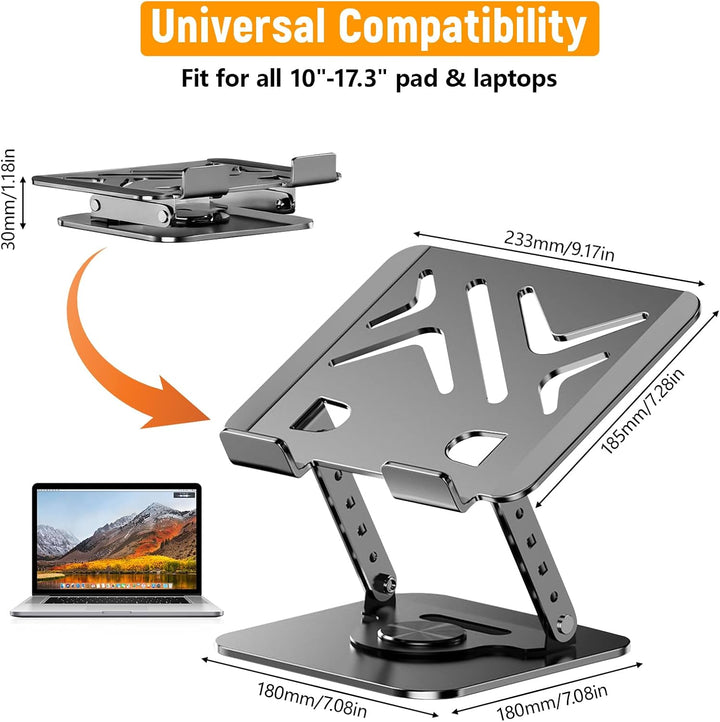 Laptop Ständer Höhenverstellbar, Verstellbarer Laptopständer mit 360° Drehbarer Basis und Belüfteter