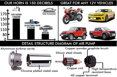 DHUILE Auto Horn 12 V 150dB, Air Horn Auto Lautsprecher 430 mm Chrom Zink Trompetenform Truck Elektr