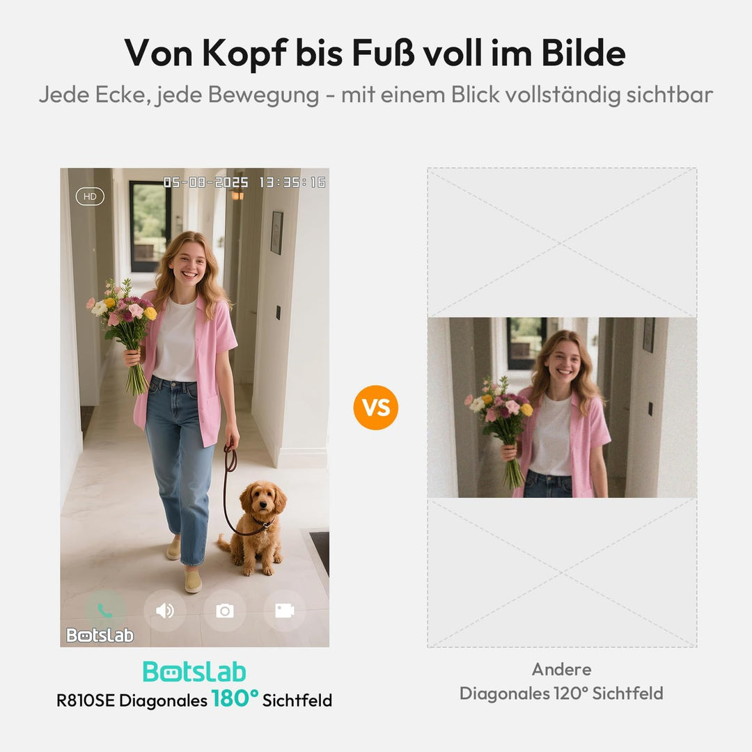 BOTSLAB Türklingel mit Kamera 2K Video Türklingel Akku, Kabellose Videotürklingel mit Kopf-bis-Fuss-