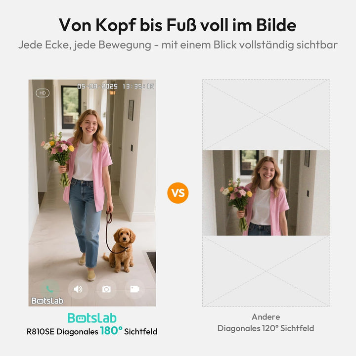 BOTSLAB Türklingel mit Kamera 2K Video Türklingel Akku, Kabellose Videotürklingel mit Kopf-bis-Fuss-
