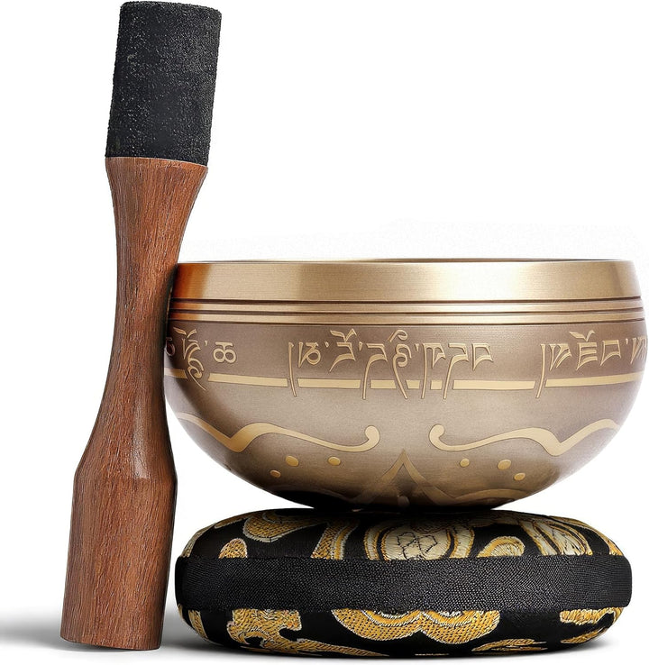 Silent Mind Klangschale Ø10cm Bronze – Handgefertigtes Komplett-Set mit Kissen und Klöppel, für Anfä