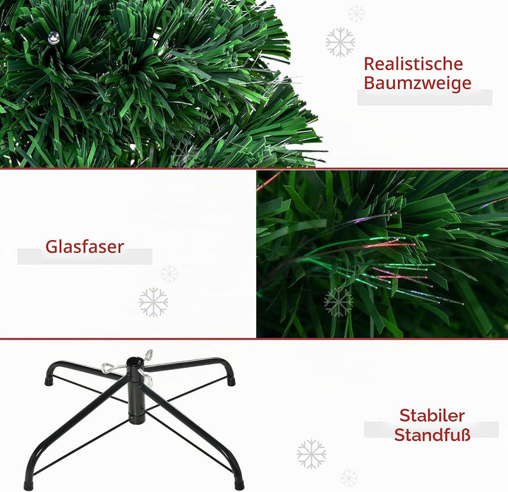 HOMCOM Künstlicher Weihnachtsbaum 150 cm mit Glasfaser künstlich Tannenbaum mit LED Beleuchtung, 180