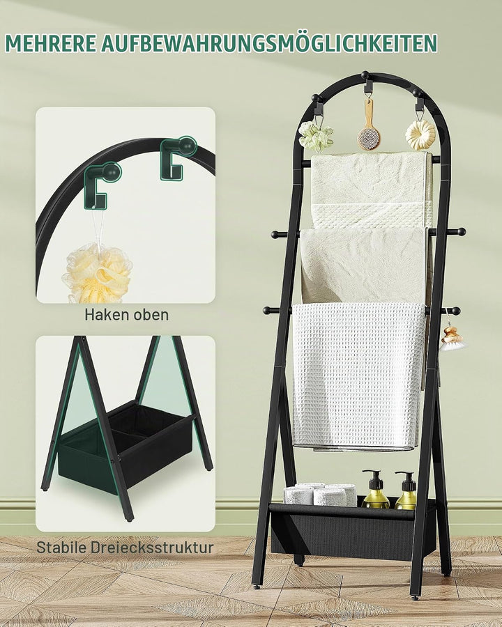 Hzuaneri Handtuchhalter, Handtuchständer mit Haken &amp; Stoffkörben, reistehender Handtuchhalter Boden