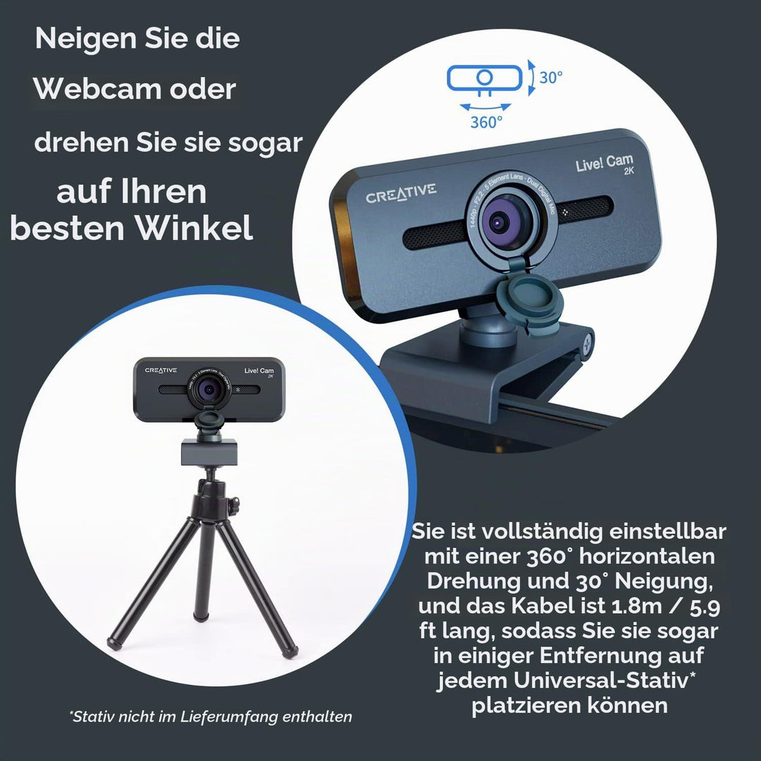 CREATIVE Live! Cam Sync V3 2K-QHD-USB-Webcam mit 4-fachem Digitalzoom und Mikrofonen, 1080p HD, bis