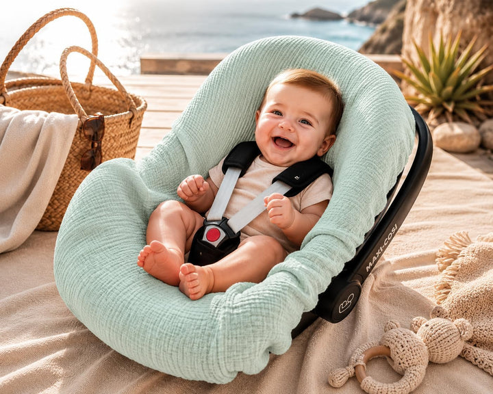 BEZUG Babyschale Sommer Sommerbezug Universal 100% Musselin Baumwolle Schonbezug Babyschalebezug (MU