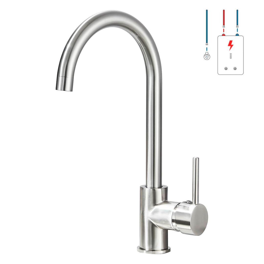 Küchenarmatur Niederdruck,Wasserhahn Küche 360° Schwenkbar, Mischbatterie Küche mit Hohem Bogen, Ein