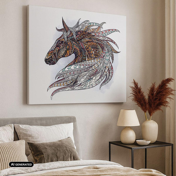 Bilder auf Leinwand 100x70cm Leinwandbild Pferd Eleganz Grafik Kopf Gross Wanddeko Bild Schlafzimmer