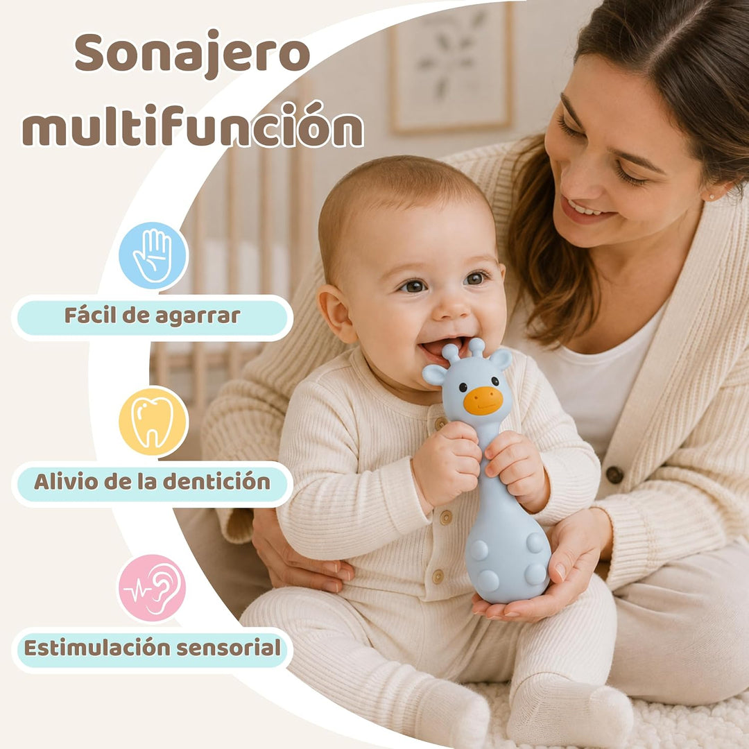 MuyPe Rassel Giraffe und Beissring für Babys (Giraffe Blau), Giraffe Blau