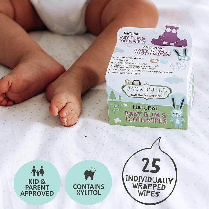 Jack N' Jill Baby Gum & Tooth Wipes natürliche Zahn- und Zahnfleischtücher ab der Geburt, 25 Stk.