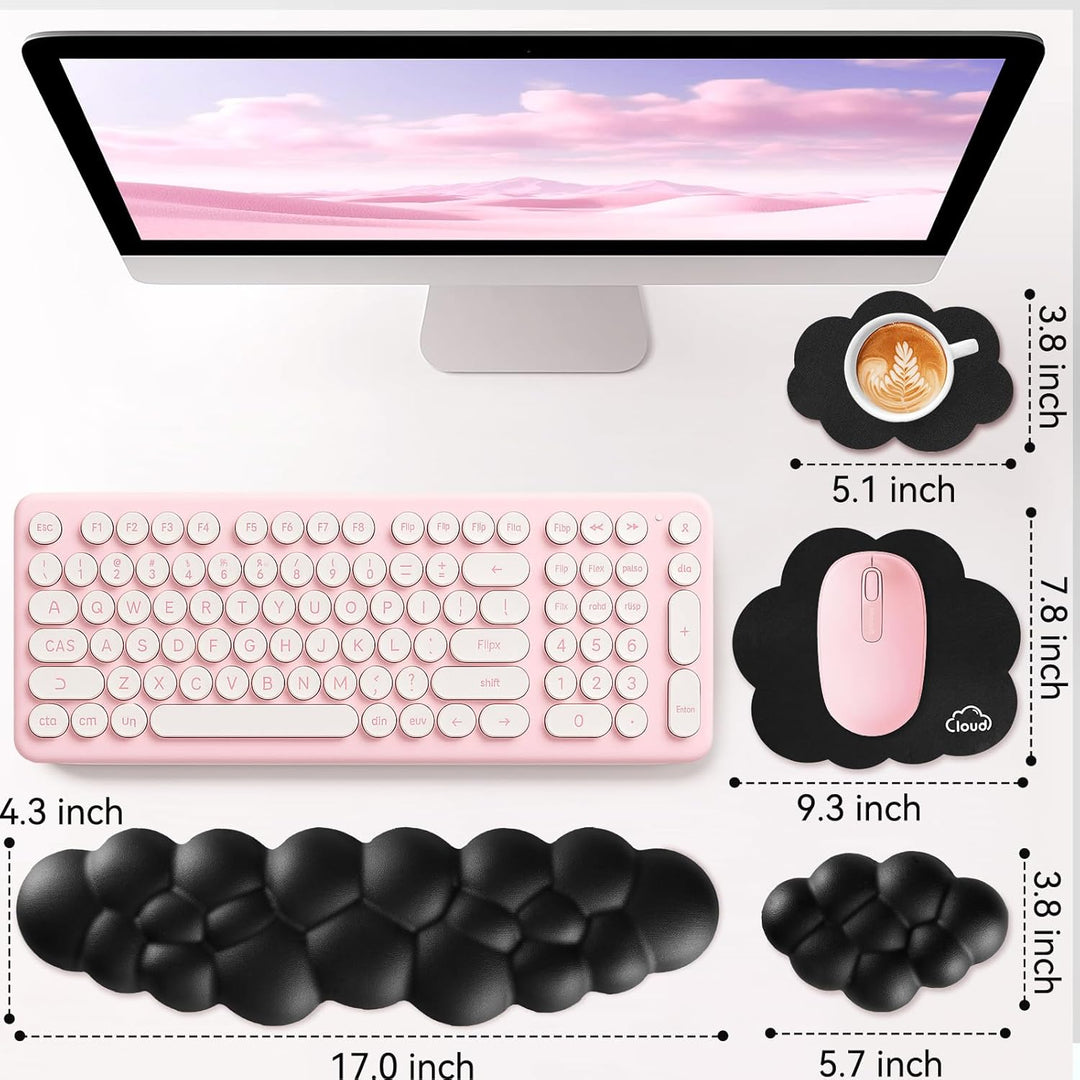 Memory‑Schaum Cloud Handballenauflage Tastatur‑Set, 4‑in‑1: Ergonomische Tastatur Handballenstütze &