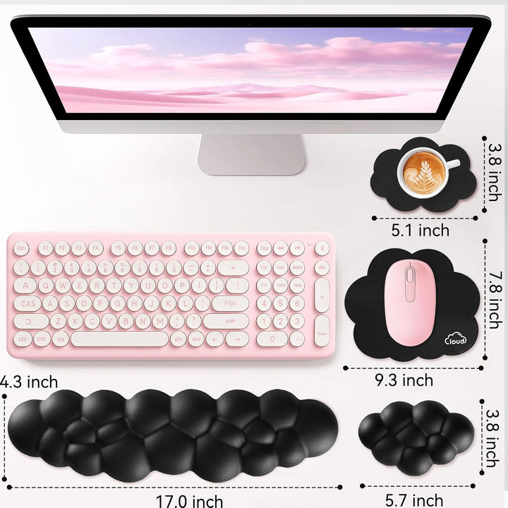 Memory‑Schaum Cloud Handballenauflage Tastatur‑Set, 4‑in‑1: Ergonomische Tastatur Handballenstütze &