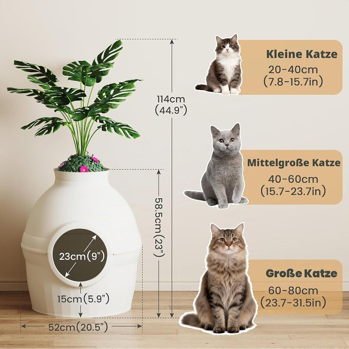 Mondeer Katzenklo Blumentopf mit Pflanze &amp; 2 Schaufeln, Versteckte Katzentoilette XXL mit verstellba