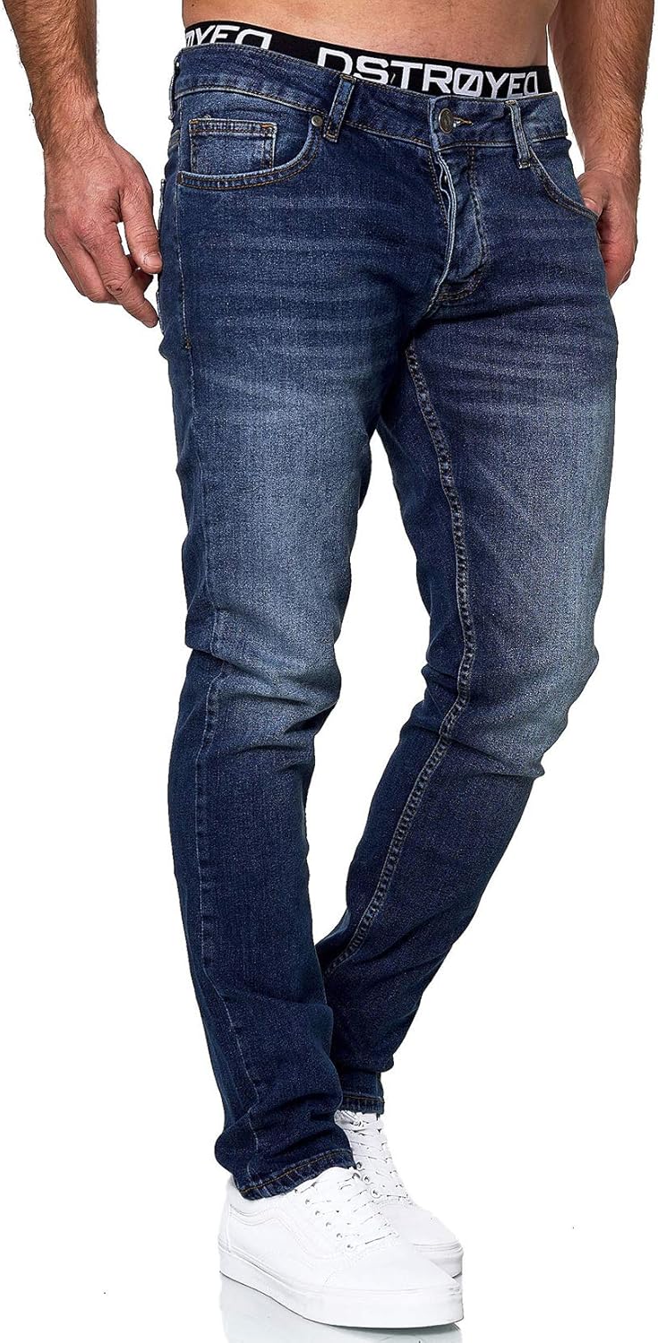MERISH Jeans Herren Slim Fit Stretch Jeanshose Designer Hose Denim 9148-2100 31W / 30L 501-1 Dunkelb