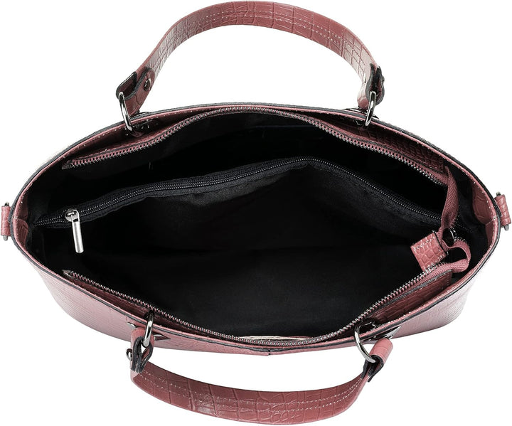 Handtasche Echt Leder Damen Made in Italy, Smartphonefach, Damenhandtasche im Kroko-Design, Umhänget