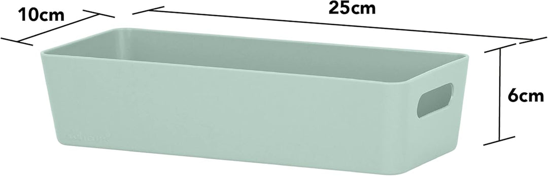 12x Ordnungsboxen - 6 cm hoch - grün - 25x10x6cm - 1 Liter - Ordnungskorb - Schubladenorganizer Silb