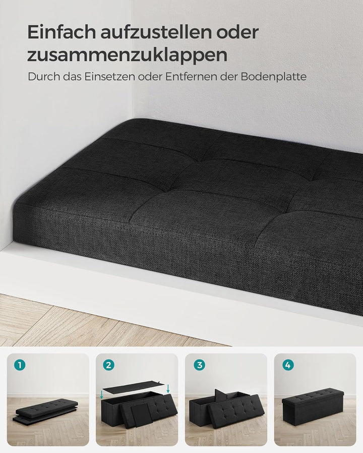 SONGMICS 110 cm Sitzbank mit Stauraum, klappbare Sitztruhe, Aufbewahrungsbox, Fussbank, basisschwarz