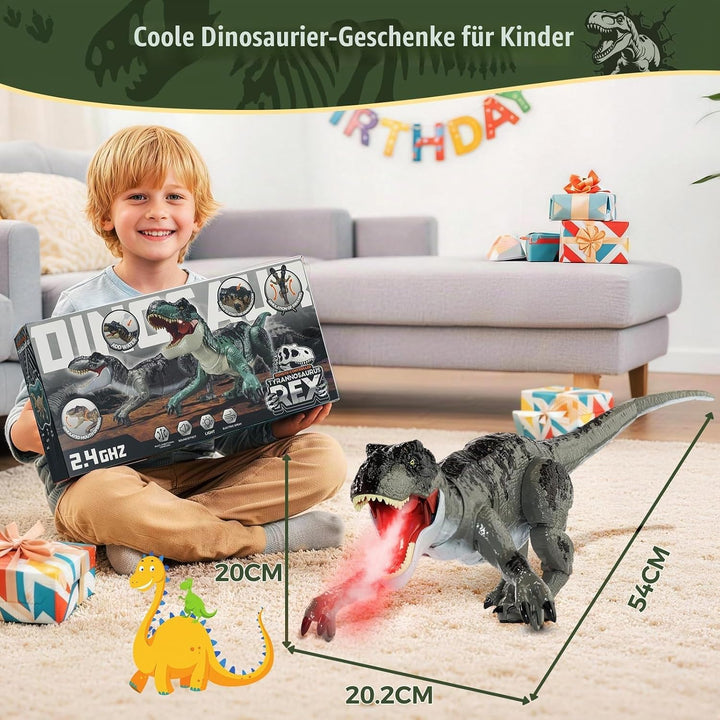 LEAPRCSTORE Ferngesteuertes Dinosaurier Spielzeug für Kinder mit Sprühen | Lichtern und Brüllen, Ele