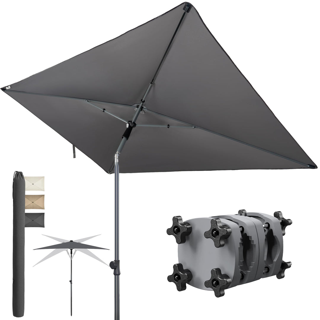 4smile Sonnenschirm Balkon im Set – Sonnenschirm rechteckig 210×140 cm, UPF 50+ Sonnenschutz Balkon,