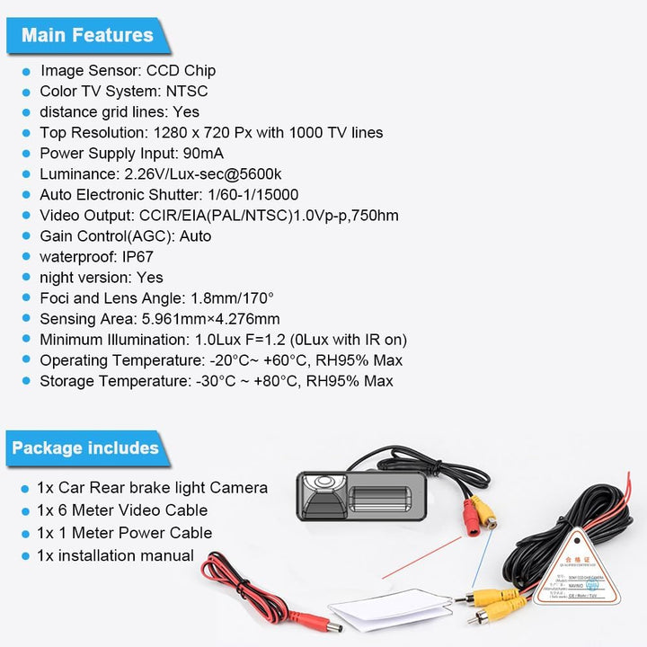 1280 * 720 Pixels Auto Rückfahrkamera Replacement for VW EOS Golf New Beetle Cabriolet Passat CC Sko
