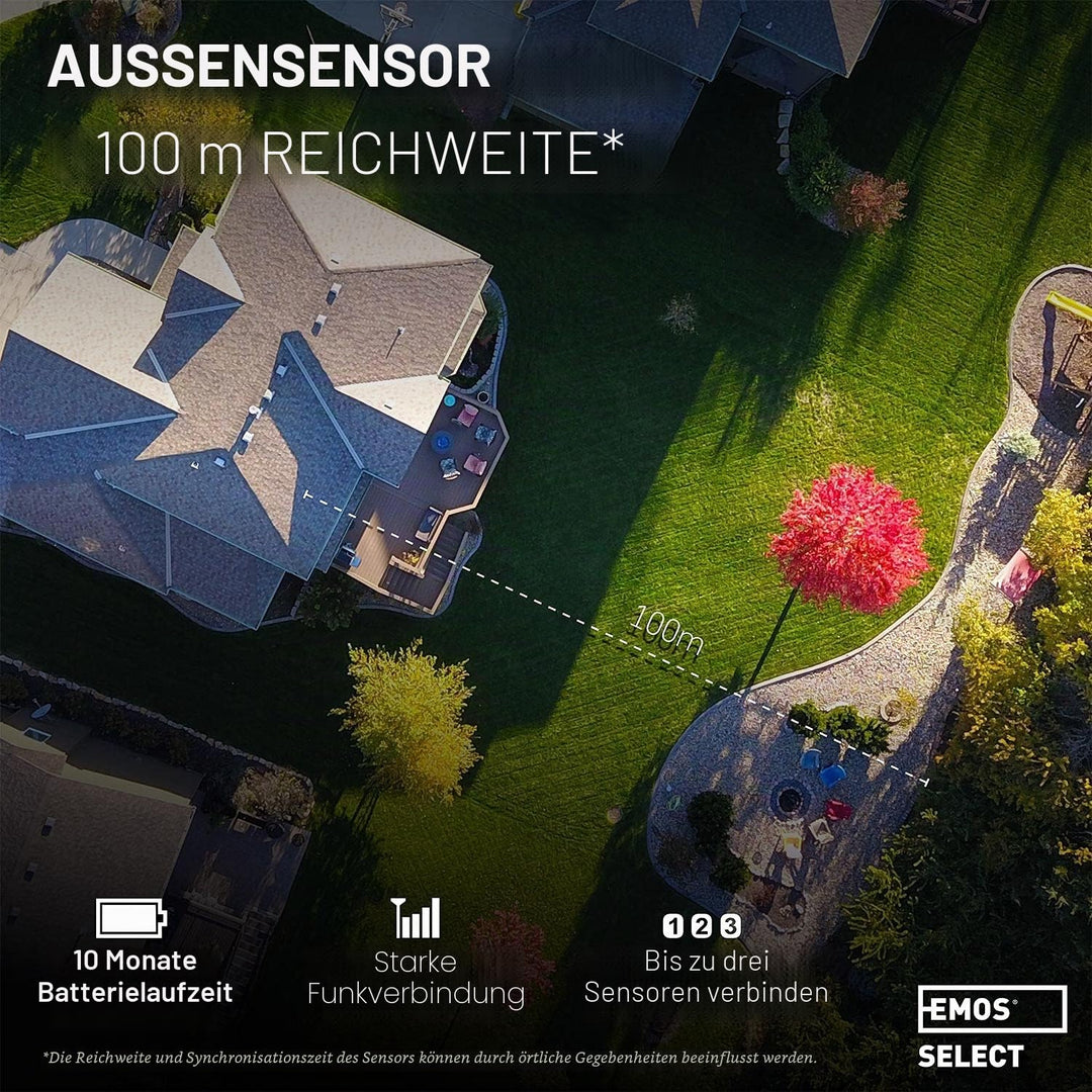 Emos Wetterstation Funk mit Aussensensor, Touchscreen und Farbdisplay, DCF Empfangssignal Funkuhr -