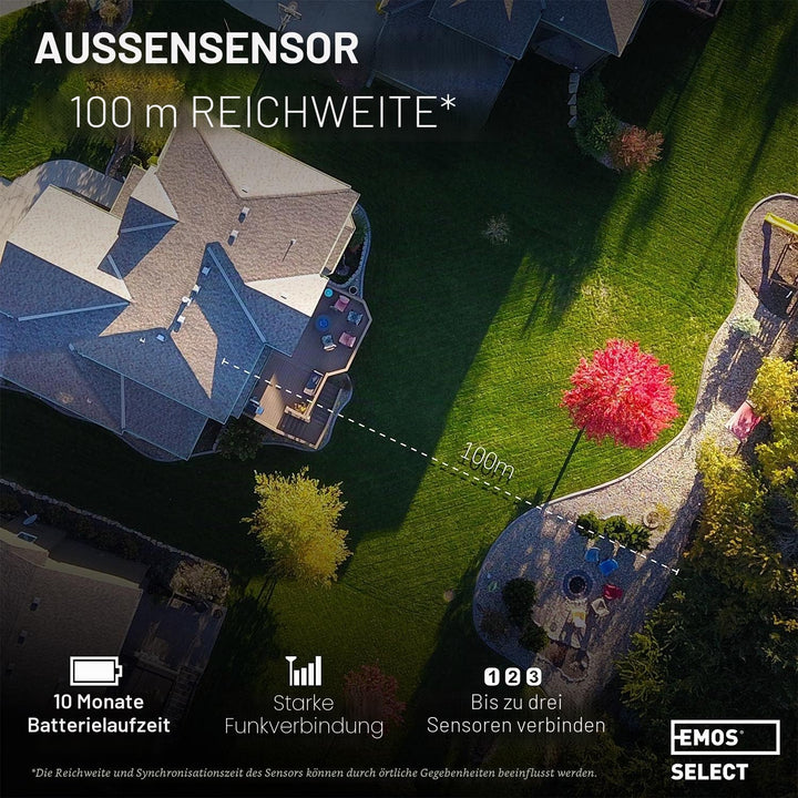 Emos Wetterstation Funk mit Aussensensor, Touchscreen und Farbdisplay, DCF Empfangssignal Funkuhr -