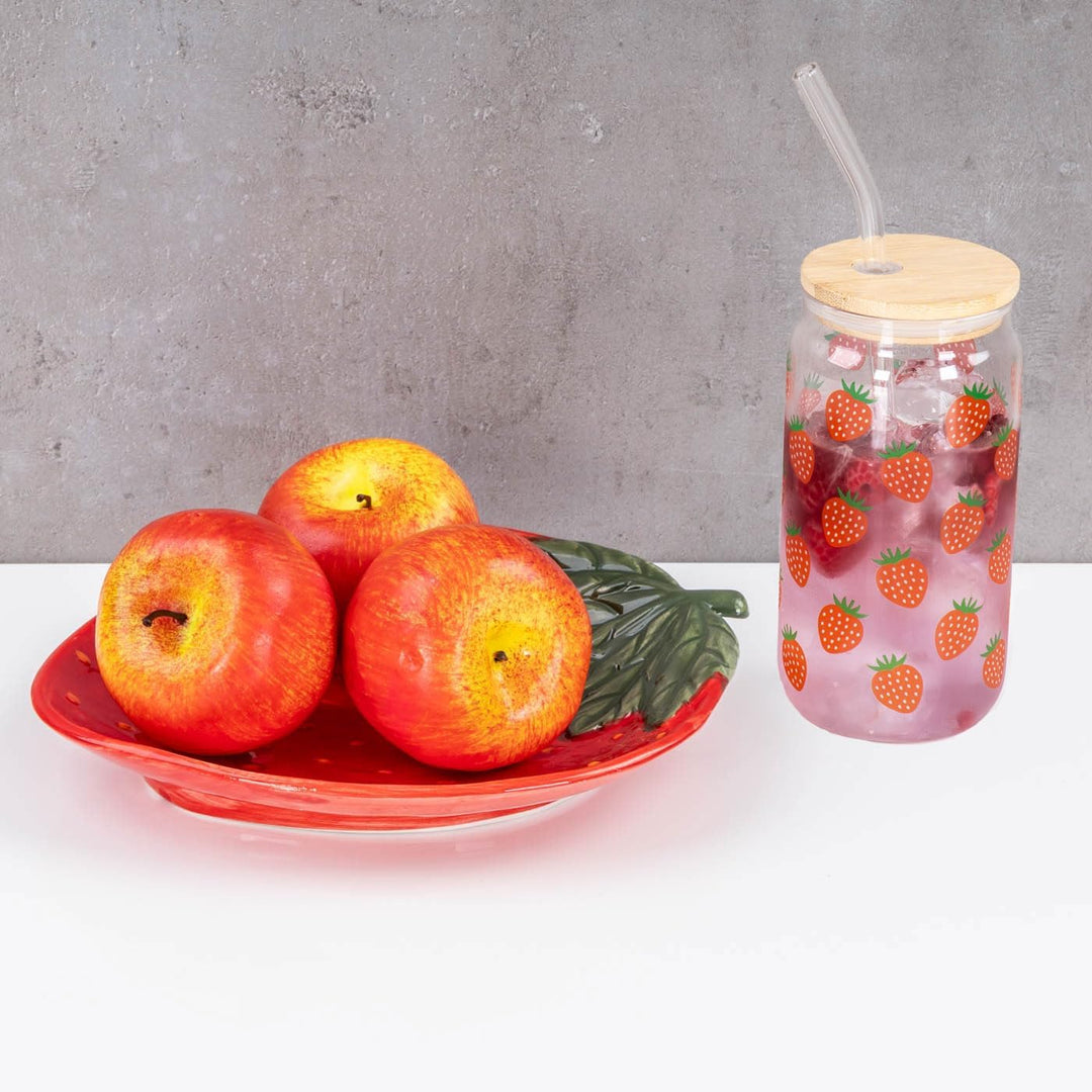 levandeo Teller Erdbeere Keramik 26cm Erdbeerschale Sommer Obst Dekoschale Tischdeko Servierschale A