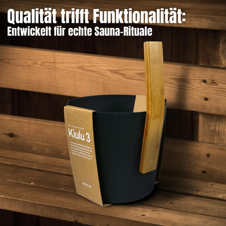 KOLO Sauna Kübel 3 & Kelle - Sauna Aufguss Set - Sauna Eimer 5l aus Aluminium Schwarz - 300ml Aufgus