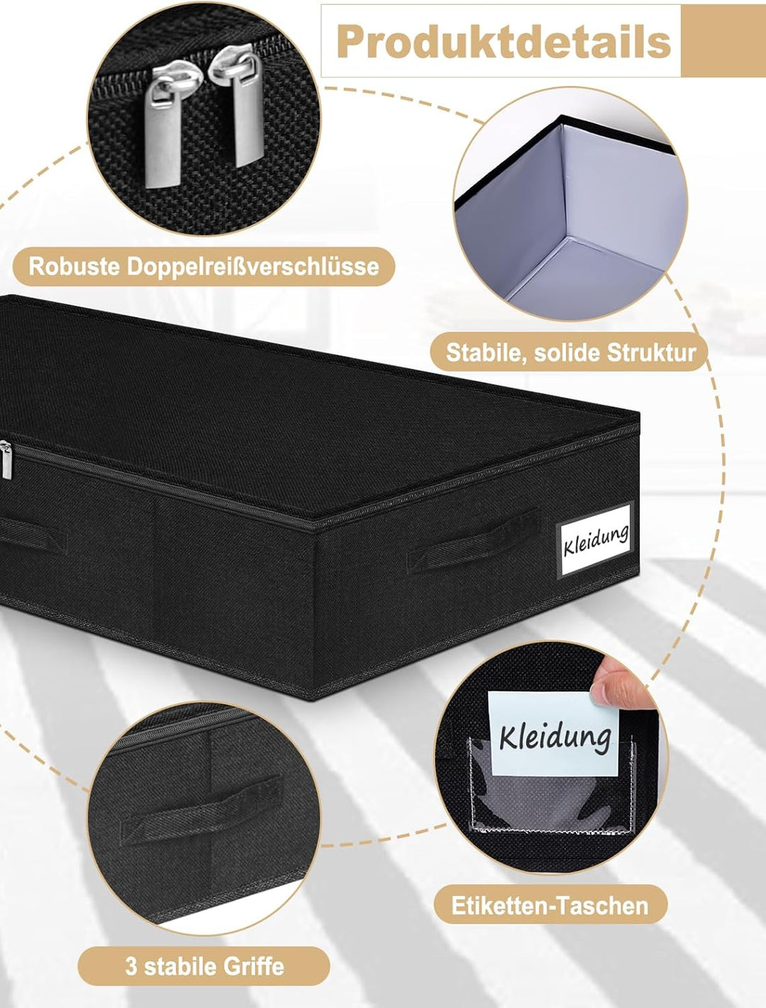 JUPELI Aufbewahrungsbox mit Deckel, 2 Stück Bettkasten Aufbewahrung, Stabile Seitenwände und Boden,