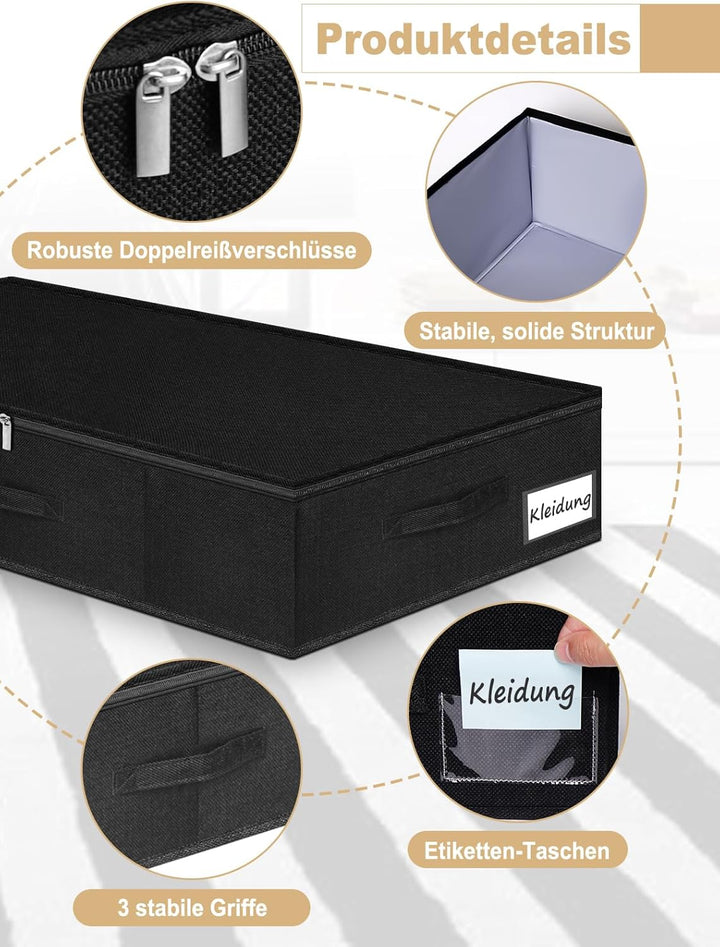 JUPELI Aufbewahrungsbox mit Deckel, 2 Stück Bettkasten Aufbewahrung, Stabile Seitenwände und Boden,