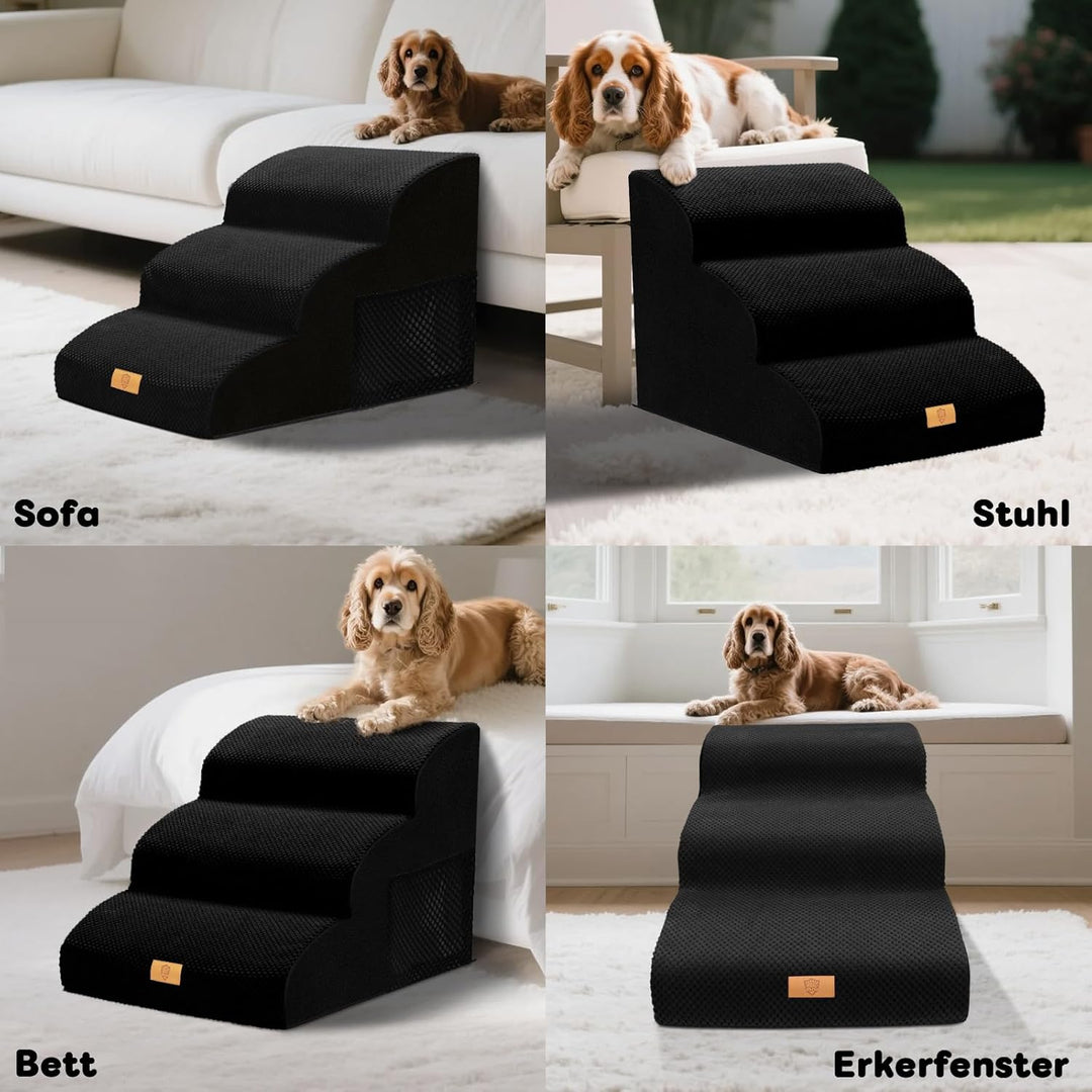 Hundetreppe für Kleine Hunde, Haustiertreppe 3 Stufen, Hochdichtem Schwamm Hundetreppen 40cm Hoch, H