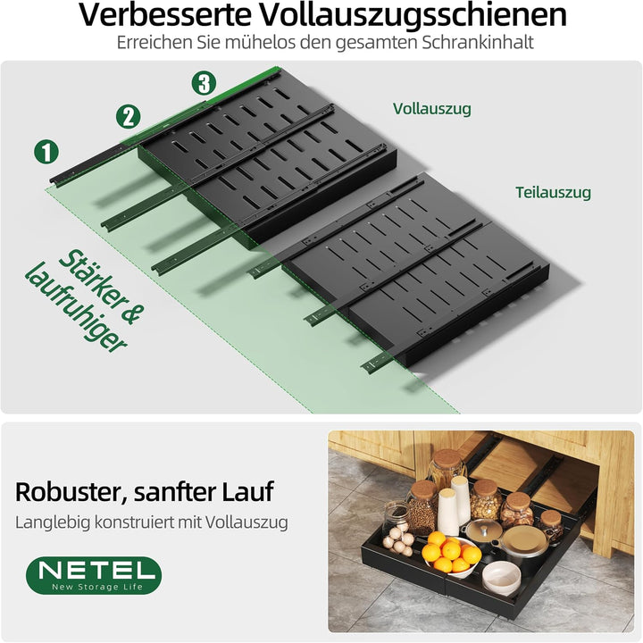 NETEL Teleskopschublade Ausziehbarer Schubladen Organizer Einstellbare Breite 32-52cm，Tiefe 53cm für