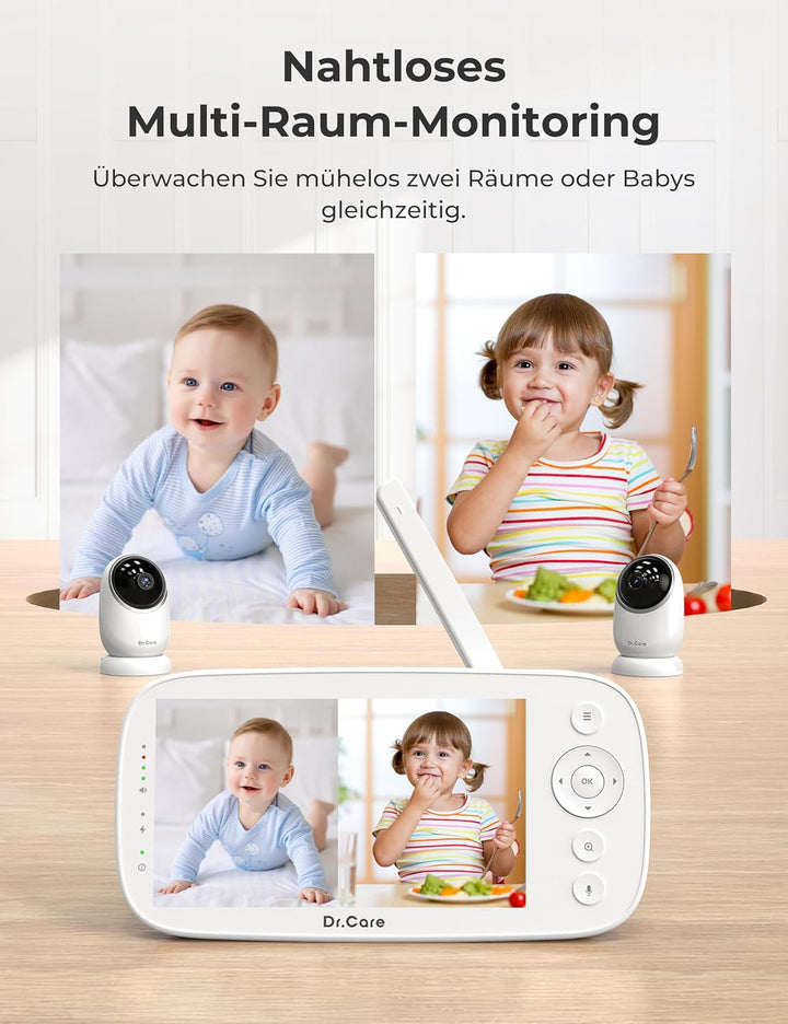 Dr.Care NovaView Pro Babyphone mit Bewegungserkennung - Ohne WiFi, 5" 1080P Display, 5000mAh Batteri