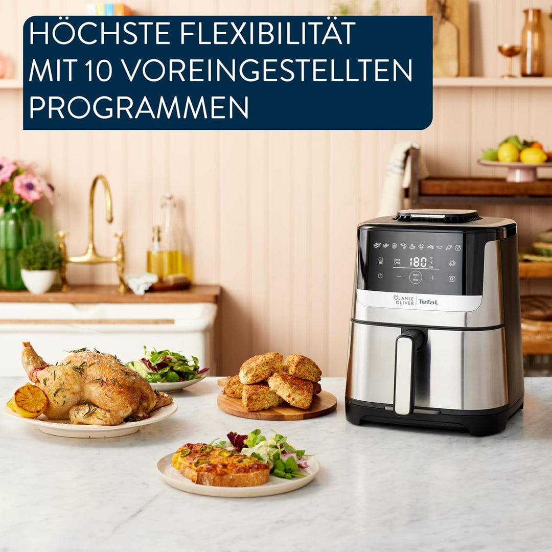 Jamie Oliver by Tefal Easy Fry Silence Deluxe Heissluftfritteuse, sehr leise, 10 voreingestellte Pro