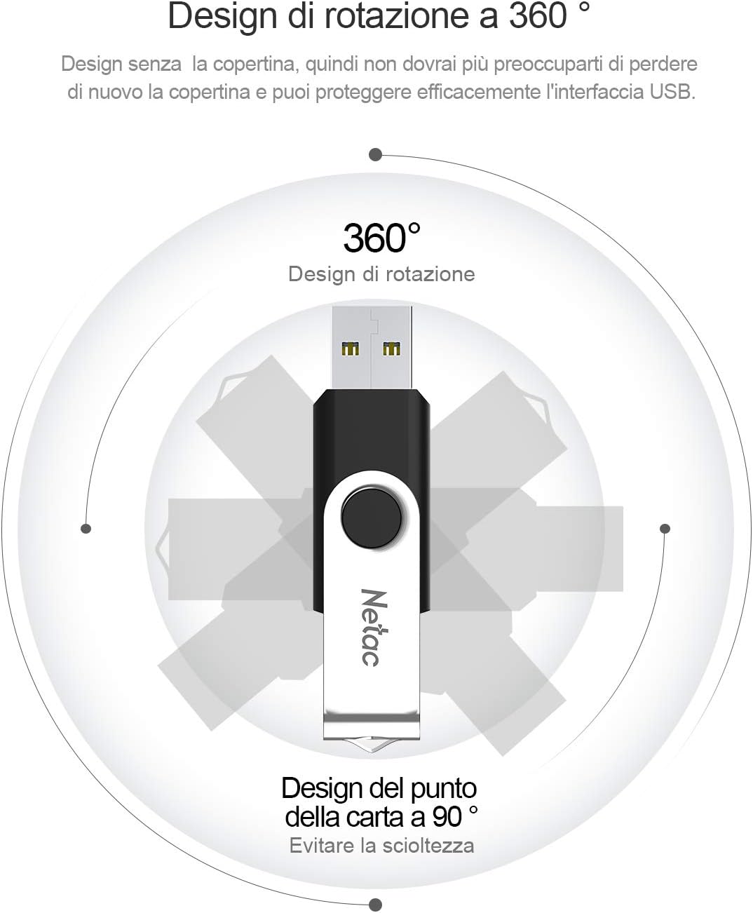 Netac 256G USB 3.2 Flash Drive，360° Rotation Pen Drive，USB Flash Drive Lesegeschwindigkeit bis zu 90
