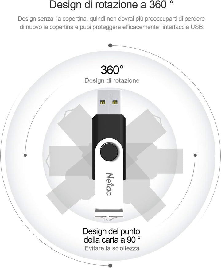 Netac 256G USB 3.2 Flash Drive，360° Rotation Pen Drive，USB Flash Drive Lesegeschwindigkeit bis zu 90
