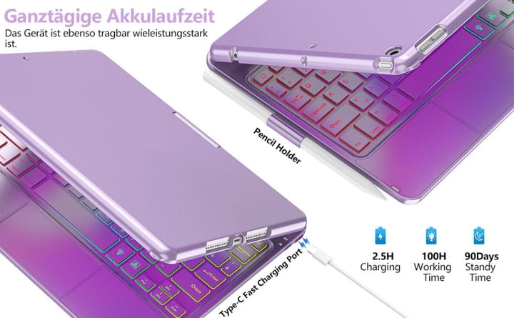 Tastatur Hülle für iPad 10.2 Zoll,für iPad 9/8/7 Generation Hülle,360° Touchpad Flip Hartschale Slim