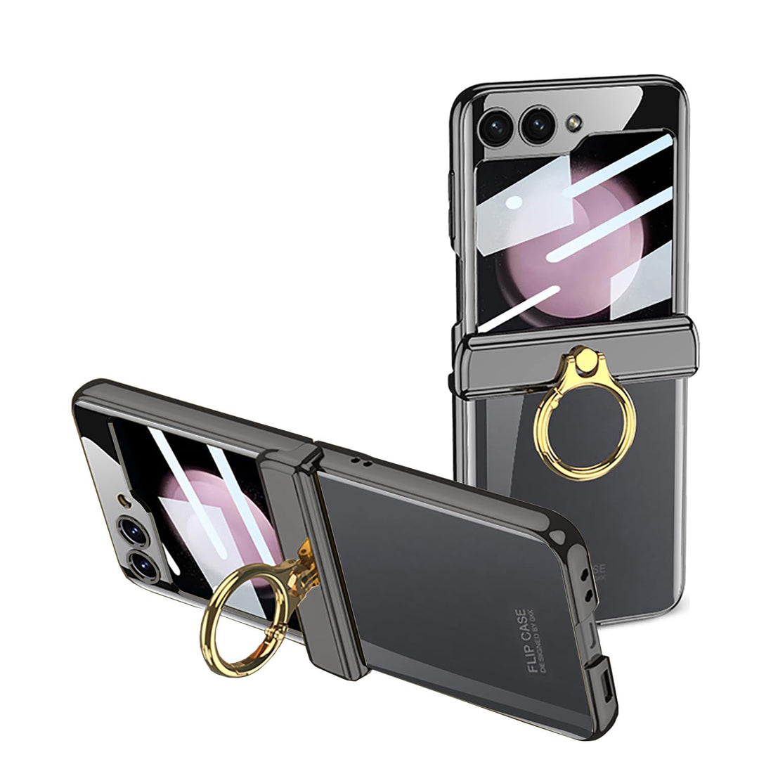 CeeEee Kompatibel mit Samsung Galaxy Z Flip 5 Handyhülle Ring Ständer Transparent Bildschirmschutz H