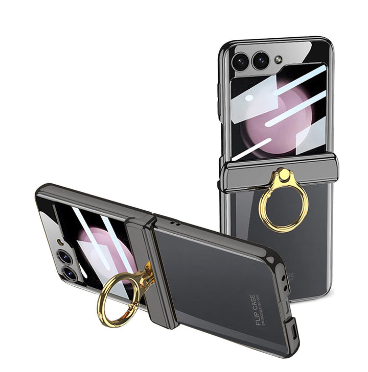 CeeEee Kompatibel mit Samsung Galaxy Z Flip 5 Handyhülle Ring Ständer Transparent Bildschirmschutz H