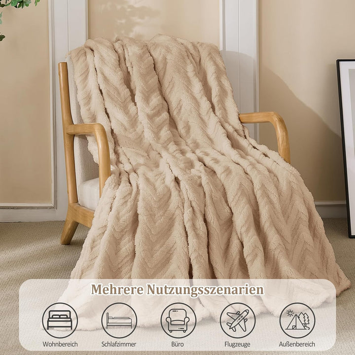 WONGS BEDDING Kuscheldecke Flauschig Decke Beige150x200 cm XL als Sofadecke Couchdecke Warme Decken,