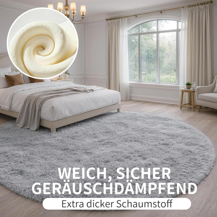 VOFUSHON Schlafzimmer Shaggy Plüsch runden Teppich Bunte Batik Faux Flauschiger Samt Moderne Innente