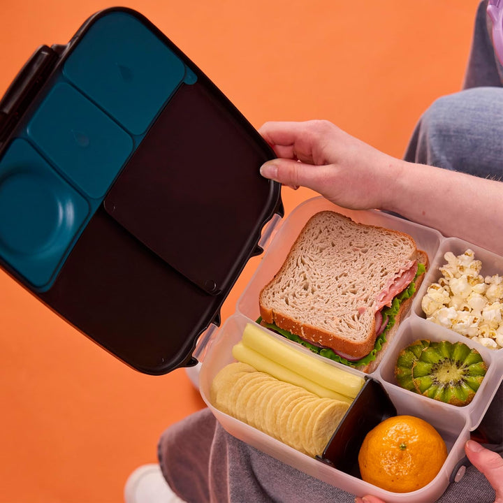 b.box Brotdose | Grosse Bento-Box mit 4 Fächern (2 auslaufsicher), herausnehmbarer Trenner, Gel-Kühl