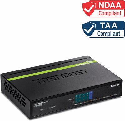 TRENDnet TPE-TG50G 5-Port Gigabit PoE+ Switch, 31 Watt PoE Gesamtleistung, 10 Gbit/s Schaltkapazität