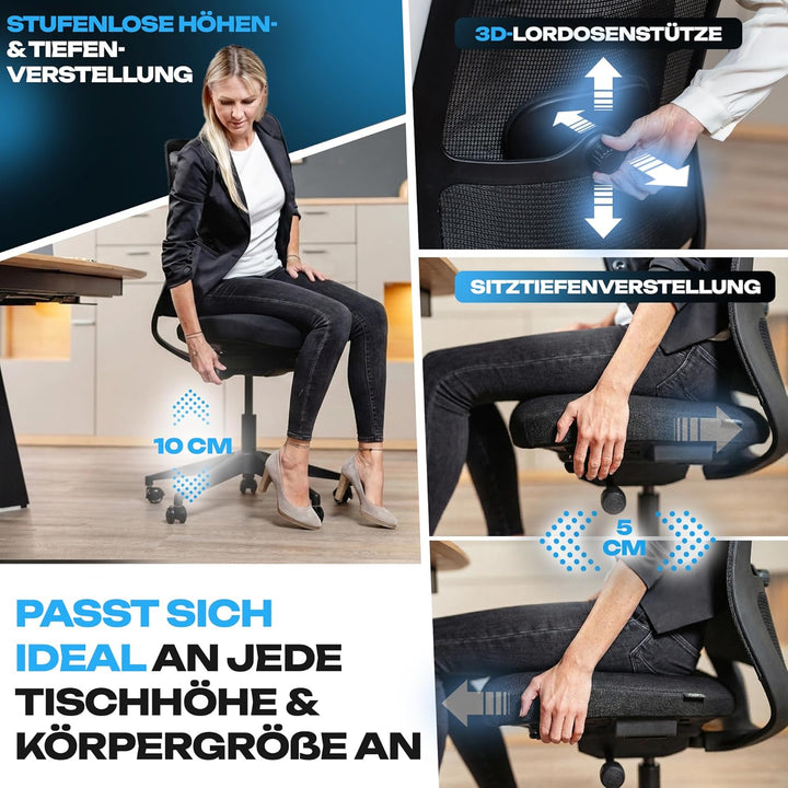 VALKENSTOL M4 Bürostuhl Ergonomisch Testsieger, Einstellbarer für maximale Bewegungsfreiheit, Rücken