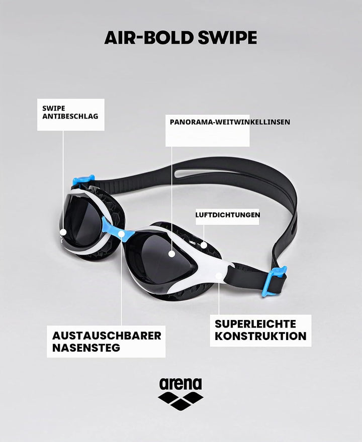Arena Unisex – Erwachsene Air-Bold Swipe Schwimmbrillen, Blue-Blue-Black, One Size