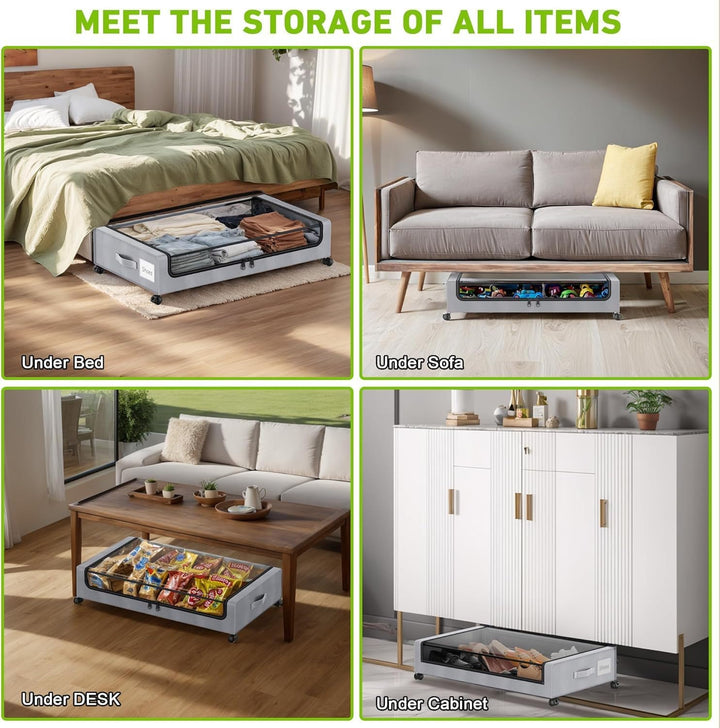 2 Stück Unterbett Aufbewahrungsbox 50L Unterbettkommode mit Rollen Bettkasten Organizer mit PVC deck