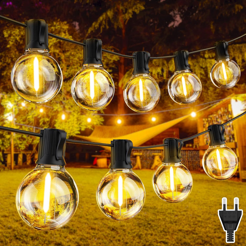 Heinstian LED Lichterkette Aussen Strom, 10M Lichterketten mit 17+1 Warmes Gelb G40 Glühbirnen Anti-